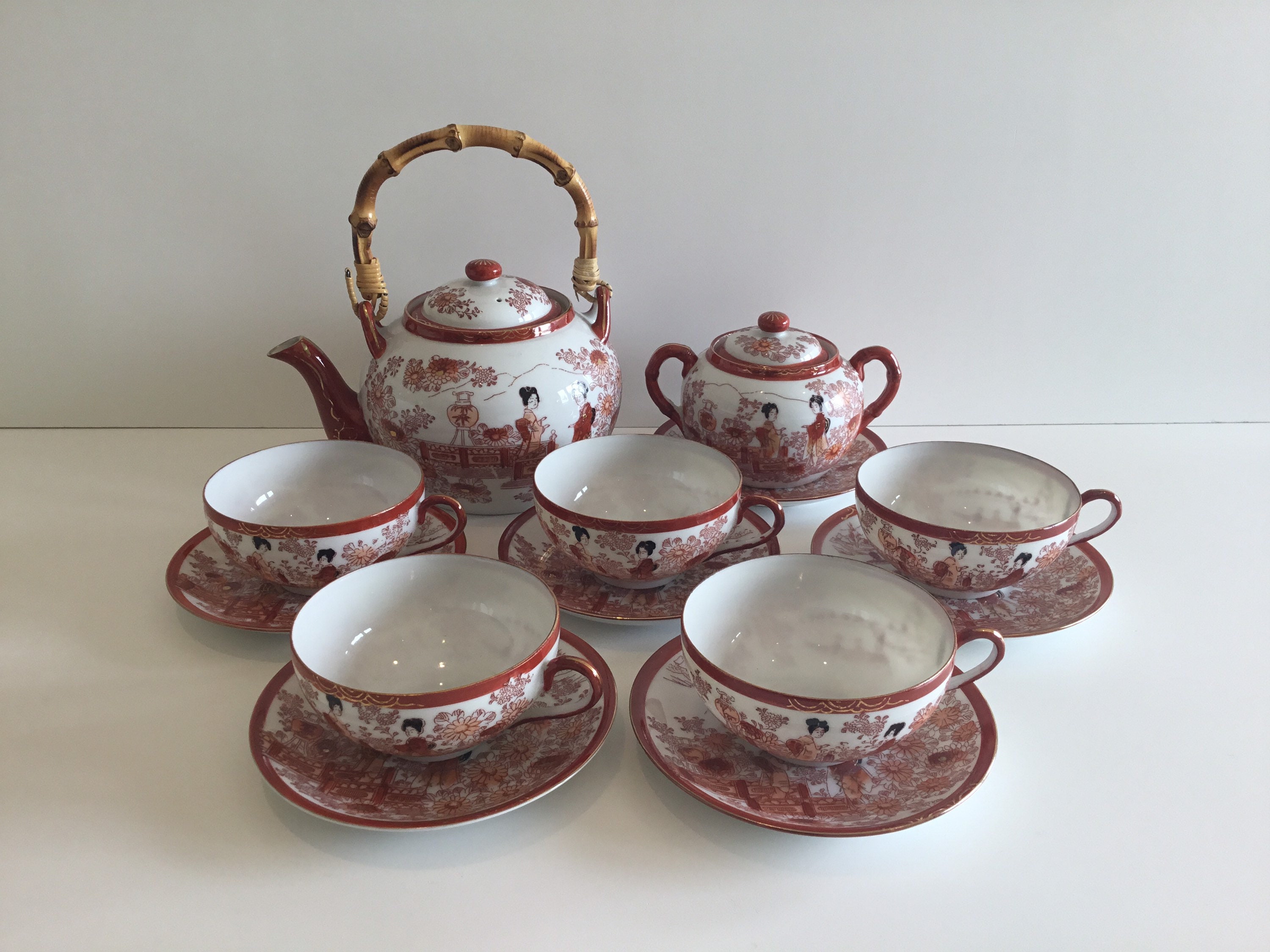 江戸期　骨董　茶器セット perfect condition! Antique Japanese Tea Set (1900s) Hand-painted - Etsy