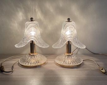Vintage Murano-Lampen | Weißes „Graniglia“-Glaspaar aus den 1980er Jahren, kristalline italienische Beleuchtung