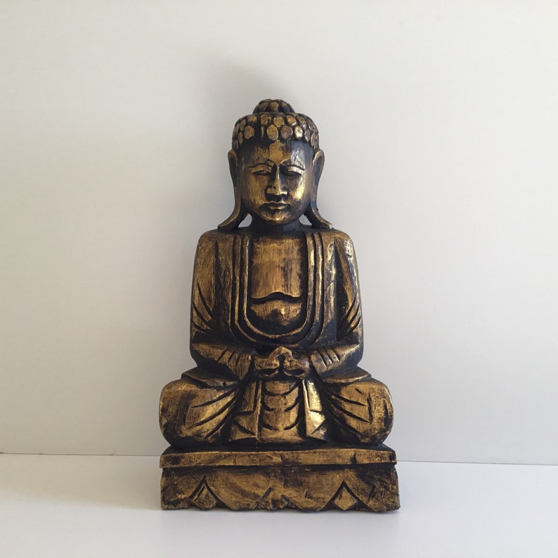 Bouddha asiatique rare en bois doré 19ème siècle image 1