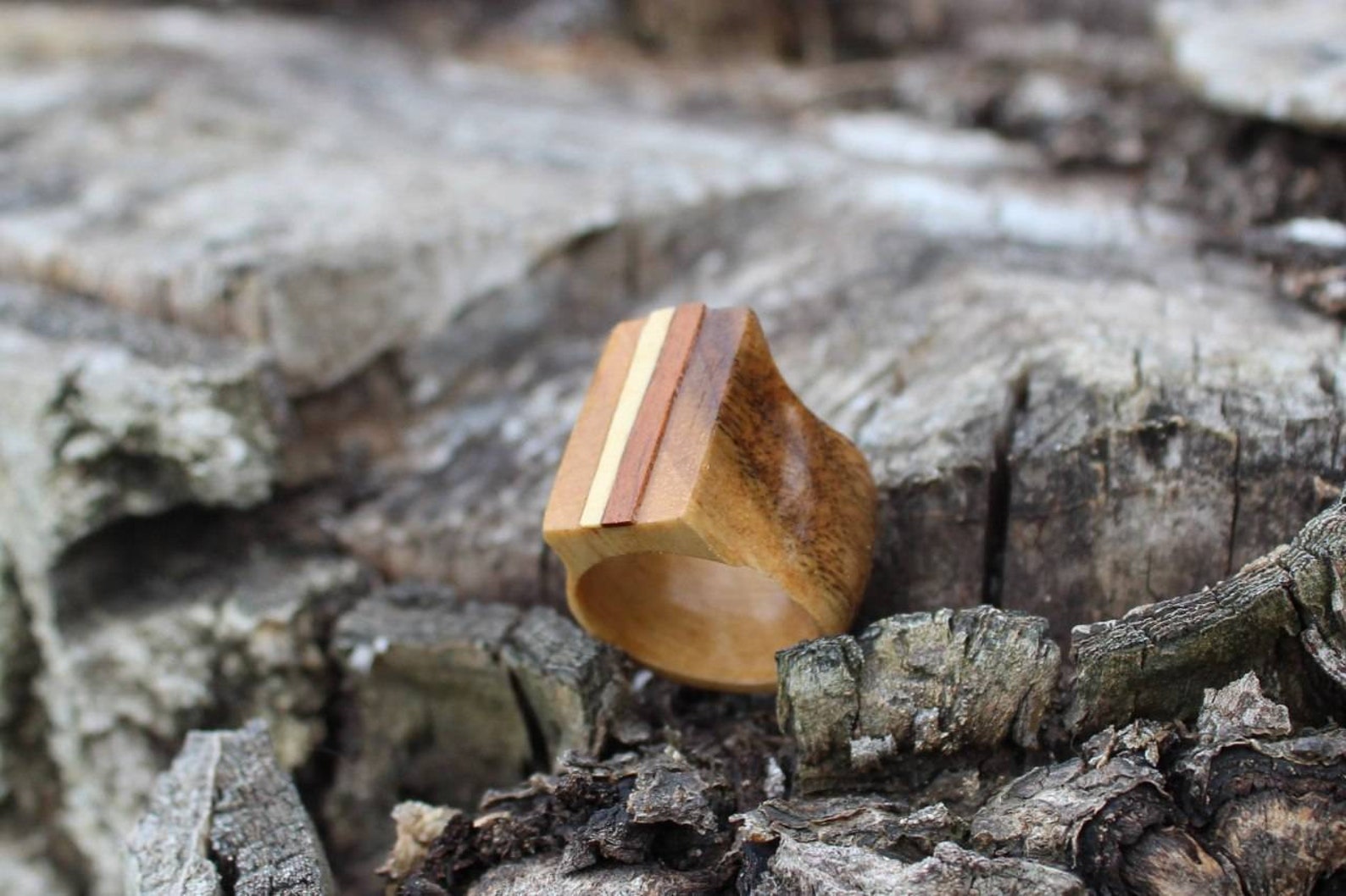 Wood Ring With Veneerwood Walnut Ringwood Ringwooden Etsy