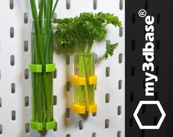 Test glas holder (30 x 100/ 150mm) hooks (2st) for skadis pegboard, several sizes and colors flower herbs