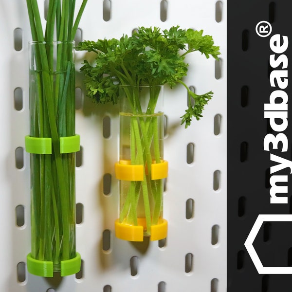 Test glas holder (30 x 100/ 150mm) hooks (2st) for skadis pegboard, several sizes and colors flower herbs