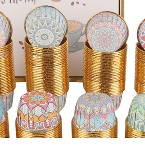 50st Einweg Kuchenbecher im Bohemian-Stil, Hitzebeständig, gerolltem Rand,Hitzebeständige Muffinbecher, Cupcake-Formen,Bäckerei Konditorei