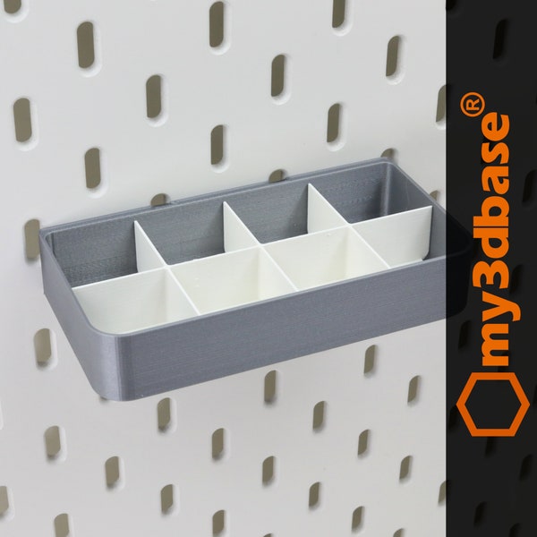 8- slot, large flat organizer storage box (approx 116mm)  for skadis pegboard