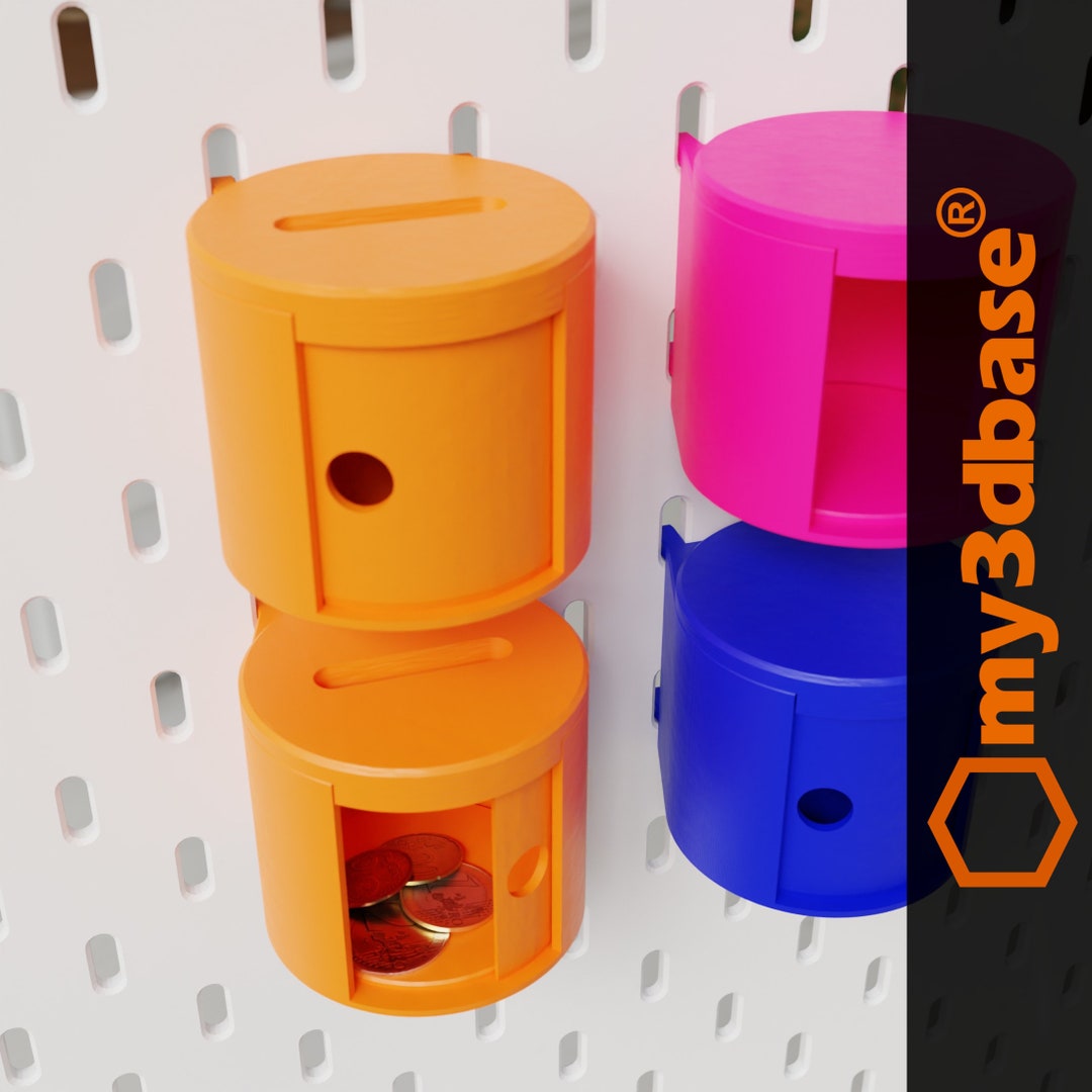 Round Storage Box With Lid and Revolving Door for Skadis Pegboard Etsy