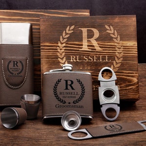 Personalized Groomsmen Gifts, Groomsmen Gift Box, Best Man Gift, Personalized Leather Flask, Wedding Party Gifts, Wedding Flask, Cigar Case
