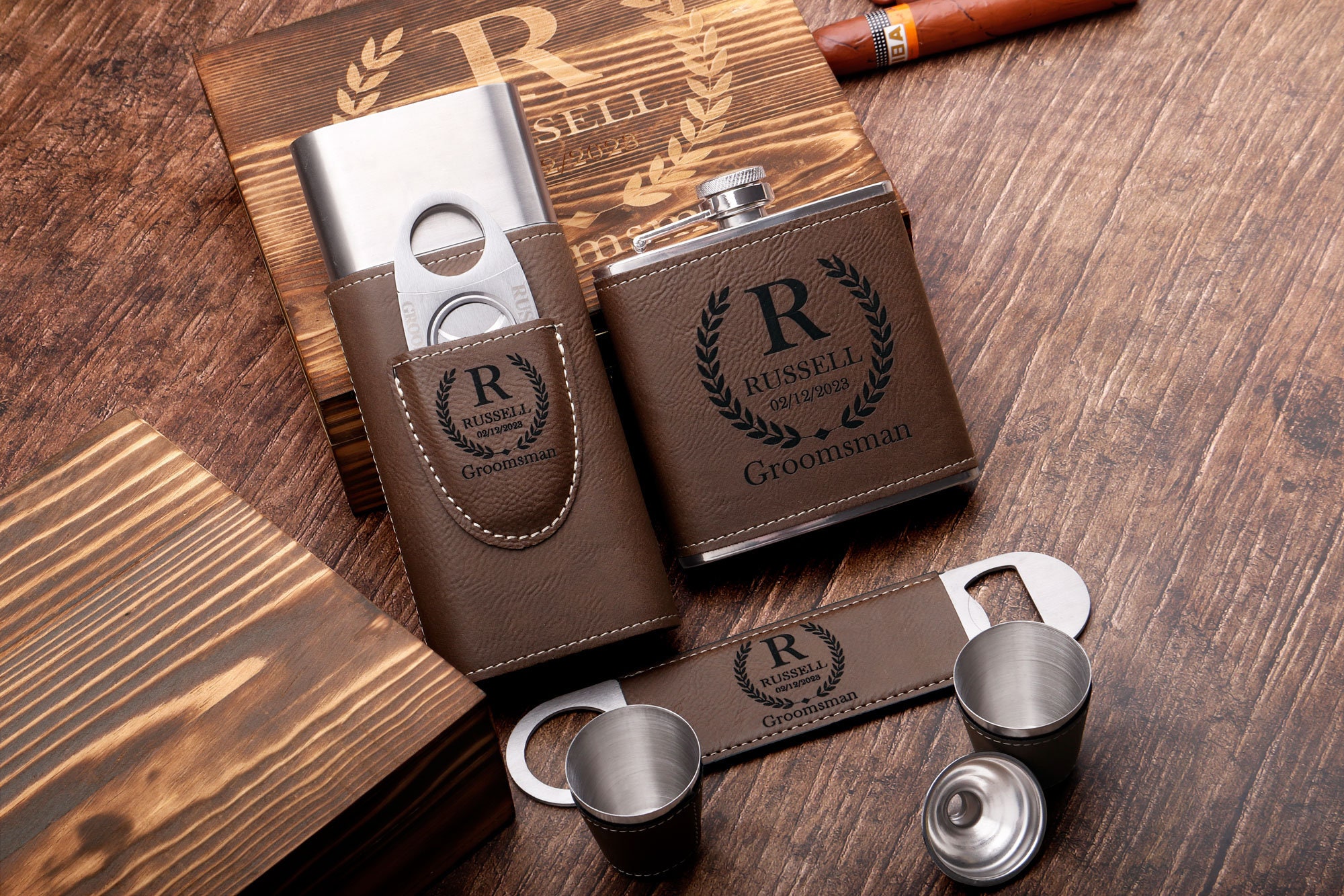 Groomsmen Gifts, Groomsmen Gift Set, Personalized Flask, Cigar Case Set ...