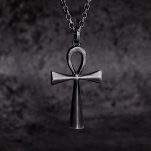 Oxidized Sterling Silver Ankh Necklace: Egyptian Symbol of Life