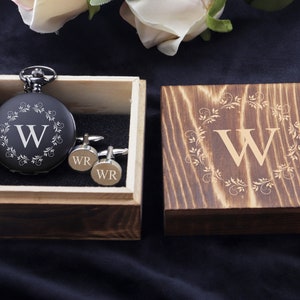 Personalized Mens Pocket Watch, Engraved Pocket Watch, Pocket Watch with Chain, Pocket Watch with Wooden Box, Vintage Pocket Watch