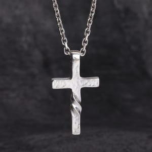 925 Silver Men's Necklace Twist Cross Handmade Pendant Unisex Jewelry