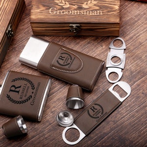 Groomsmen Gifts, Groomsmen Gift Set, Personalized Flask, Cigar Case Set, Groomsmen Proposal, Usher Gifts, Groom Gift