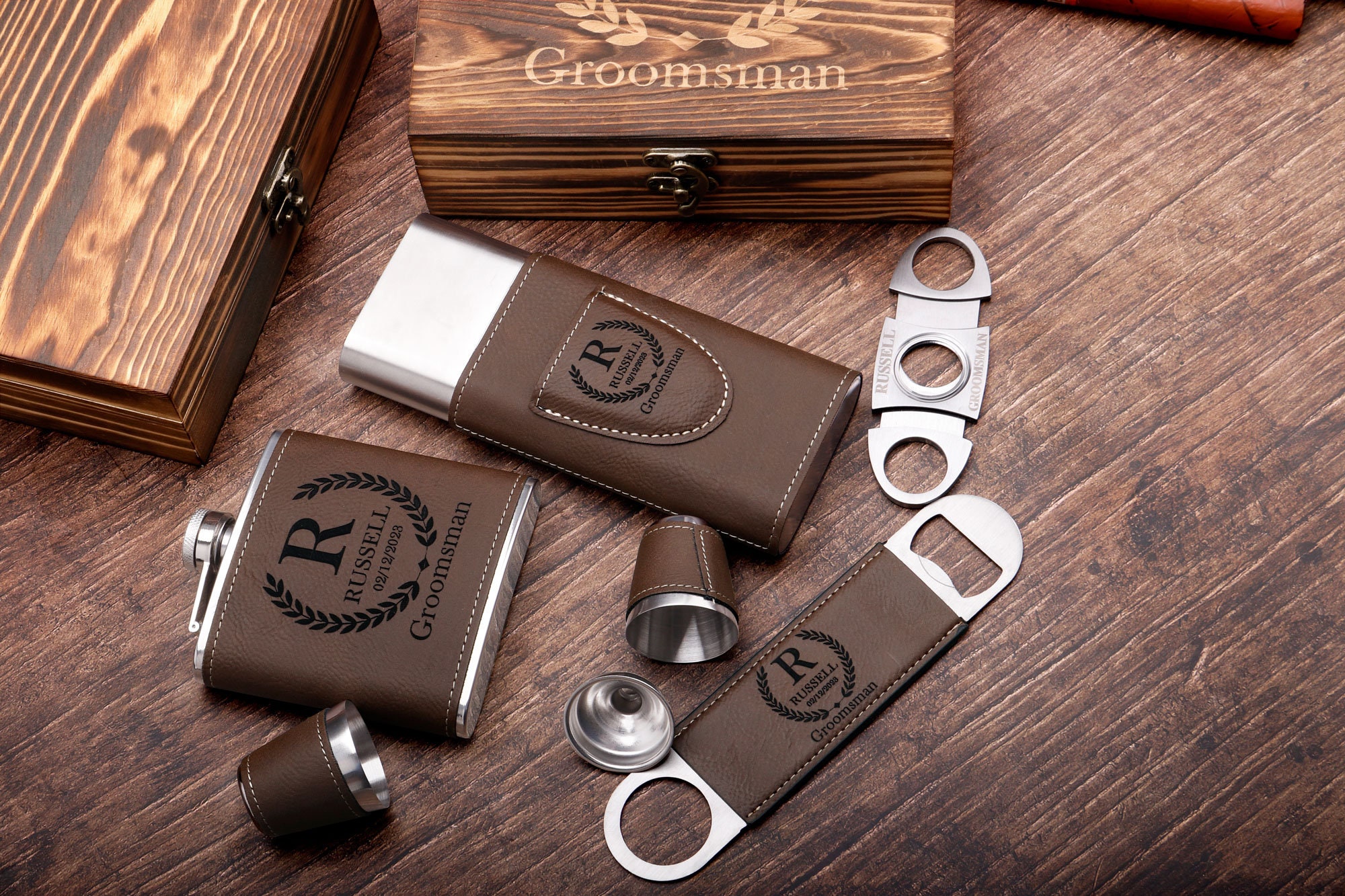 Groomsmen Gifts, Groomsmen Gift Set, Personalized Flask, Cigar Case Set ...