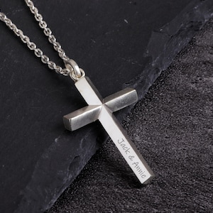 Personalized Mens Silver Cross Necklace Custom Sterling Silver Cross Pendant Chain for Men Engraved Anniversary Gift for Him Mens Jewelry