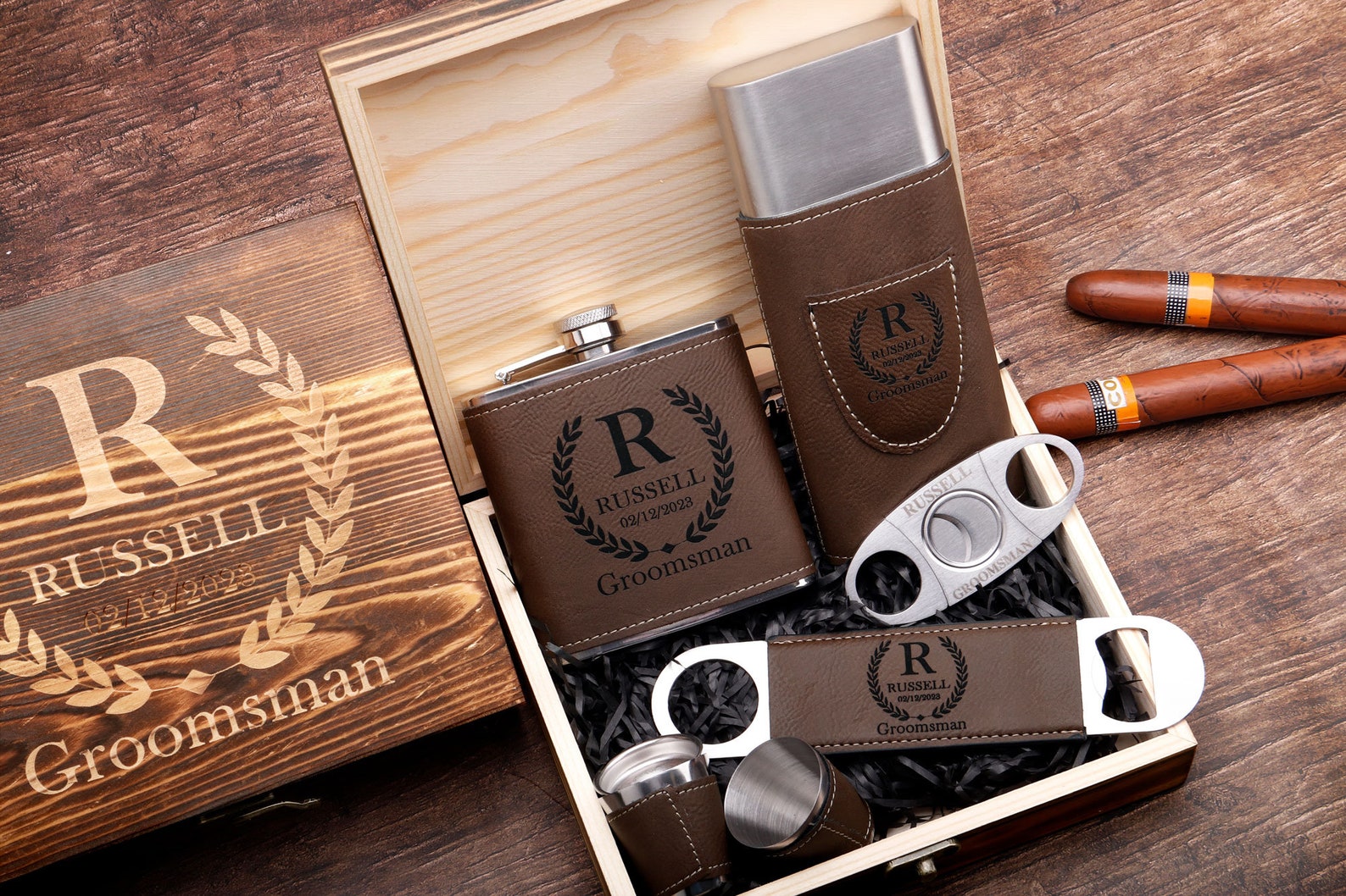 Groomsmen Gifts, Groomsmen Gift Set, Personalized Flask, Cigar Case Set ...