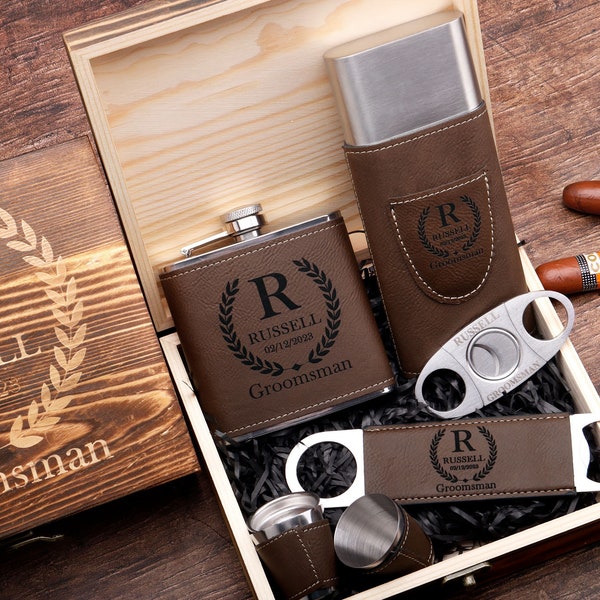 Groomsmen Gift Set Personalized Groomsman Gift Leather Personalized Gift Groom Gift Mens Gift Box