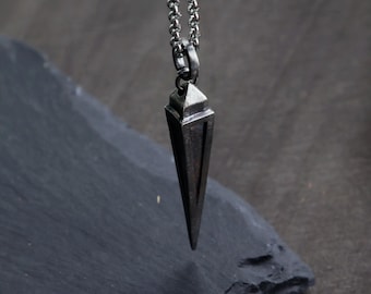 Oxidized Sterling Silver Men's Pyramid Pendant Necklace Gothic Necklace Jewelry for Men