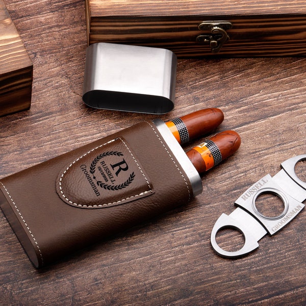 Groomsmen Gifts, Groomsman Cigar Case, Groomsmen Proposal, Best Man Gifts, Custom Groomsmen Cigar Case & Flask, Weddig Gifts