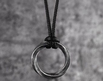 Men's Mobius Ring Pendant Oxidized Sterling Silver Circle Necklace for Men Women Couple Necklace