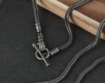 Men's Foxtail Chain in Sterling Silver Viking Vintage Braided Bali Necklace Hand Toggle 3mm