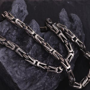 Sterling Silver Byzantine Chain Necklace: Antique King Link, Viking Punk Jewelry
