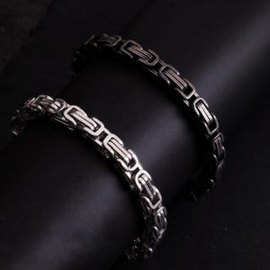 Mens Silver Square Byzantine Bracelet Chain King Chain Bracelet for Men Handmade Oxidized Balinese Viking Bracelet Birthday Gift 6mm 8mm