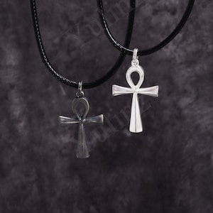 Sterling Silver Cross Necklace, Men&#39;s Ankh Cross Chain, Oxidized Cross Pendant, Catholic Necklace for Men, Christian Gift,  Mens Jewelry