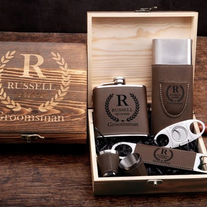 Groomsmen Personalized Gifts, Groomsman Gift Box Set, Engraved Wedding Flasks Gift, Flask with Box for Grooms Men