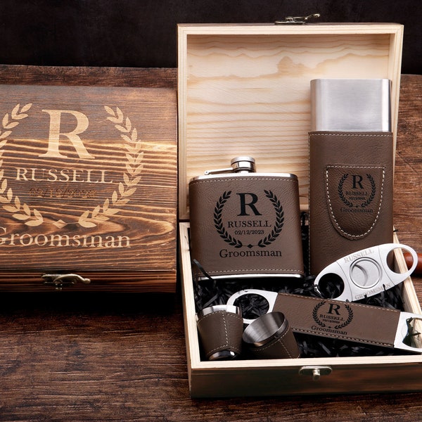 Groomsmen Personalized Gifts, Groomsmen Proposal, Groomsman Gift Box Set, Best Man Gifts, Personalized Flask, Cigar Case Set