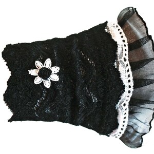 gothic lolita cuffs made of lace black and white with flower appliqué image 3