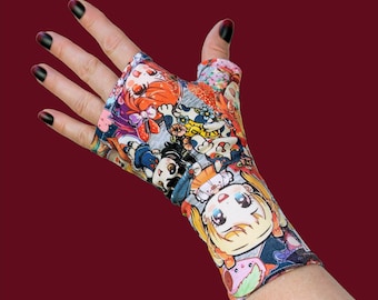 harajuku japanese wrist warmers gloves jersey anime dark digital print manga girl
