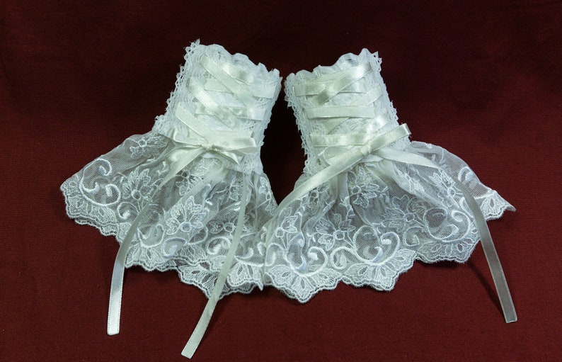 small elegant wedding cuffs with decorative lacing lolita light shine all sizes image 2