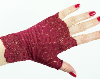 bijoux de main chauffe-poignet court | Gants sans doigts | gants taille fil or rouge. M