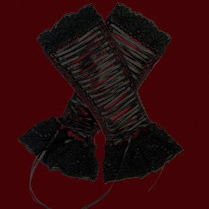 gothic arm warmers jersey lace with lacing unique piece size M