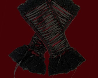 gothic Armstulpen Jersey Spitze mit Schnürung Einzelstück Unikat Gr M