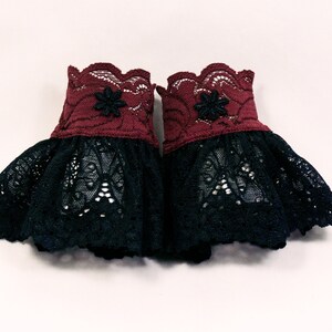 gothic cuffs small cuffs black burgundy red swinging skirt high quality lace image 3