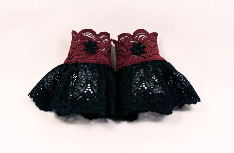 gothic cuffs small cuffs black burgundy red swinging skirt high quality lace image 3