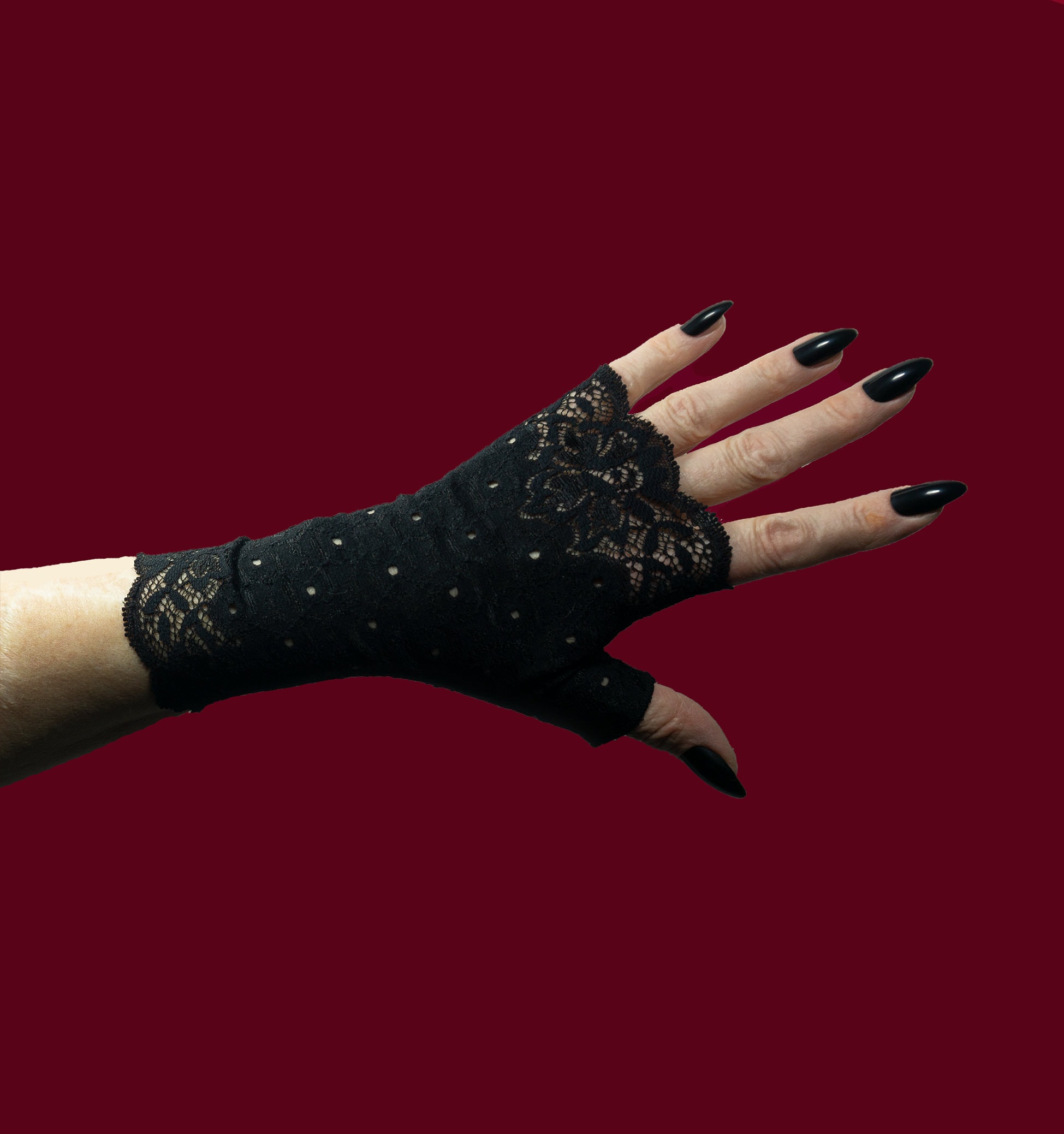 Schwarze Spitzen-Handschuhe Ohne Finger – Retro-Style Für 80er-Fans