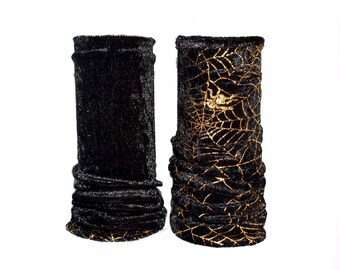 Reversible arm warmers crushed velvet spidernet black spider web festive size M unique piece