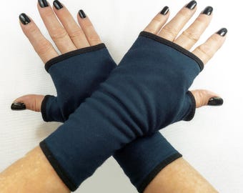gloves fingerless pulse warmer jersey dark blue + lining edging + size chooseable XXS-XL