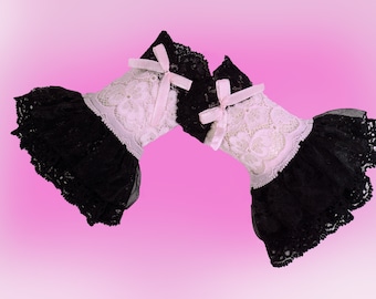 poignets lolita gothiques noir rose avec jupe + noeud