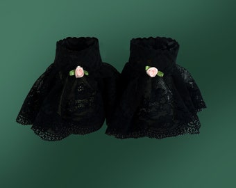 manchettes lolita gothiques petites manchettes en dentelle noire avec rose en satin