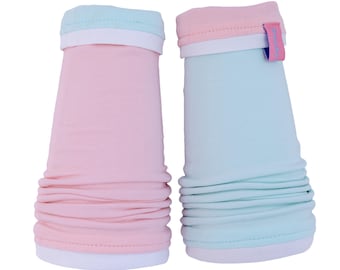 Nikita colorblock katoenen armwarmers met bies, omkeerbaar | schattig kawaii in mintgroen en wit | handgemaakt