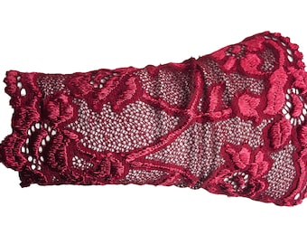 festive cuffs | Bracelet | Cuffs made of net lace bordeaux red size M unique