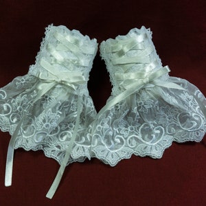 small elegant wedding cuffs with decorative lacing lolita light shine all sizes image 1