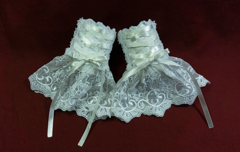 small elegant wedding cuffs with decorative lacing lolita light shine all sizes image 1