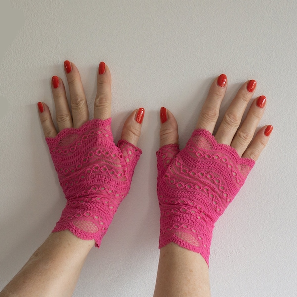 wrist warmer | Gloves fingerless | pink net lace size M