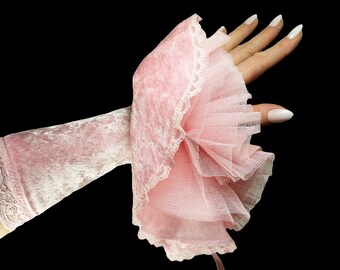 Armwarmers in balletstijl met cirkelrok en tutu in roze gemaakt van geplet fluweel + kant alle maten