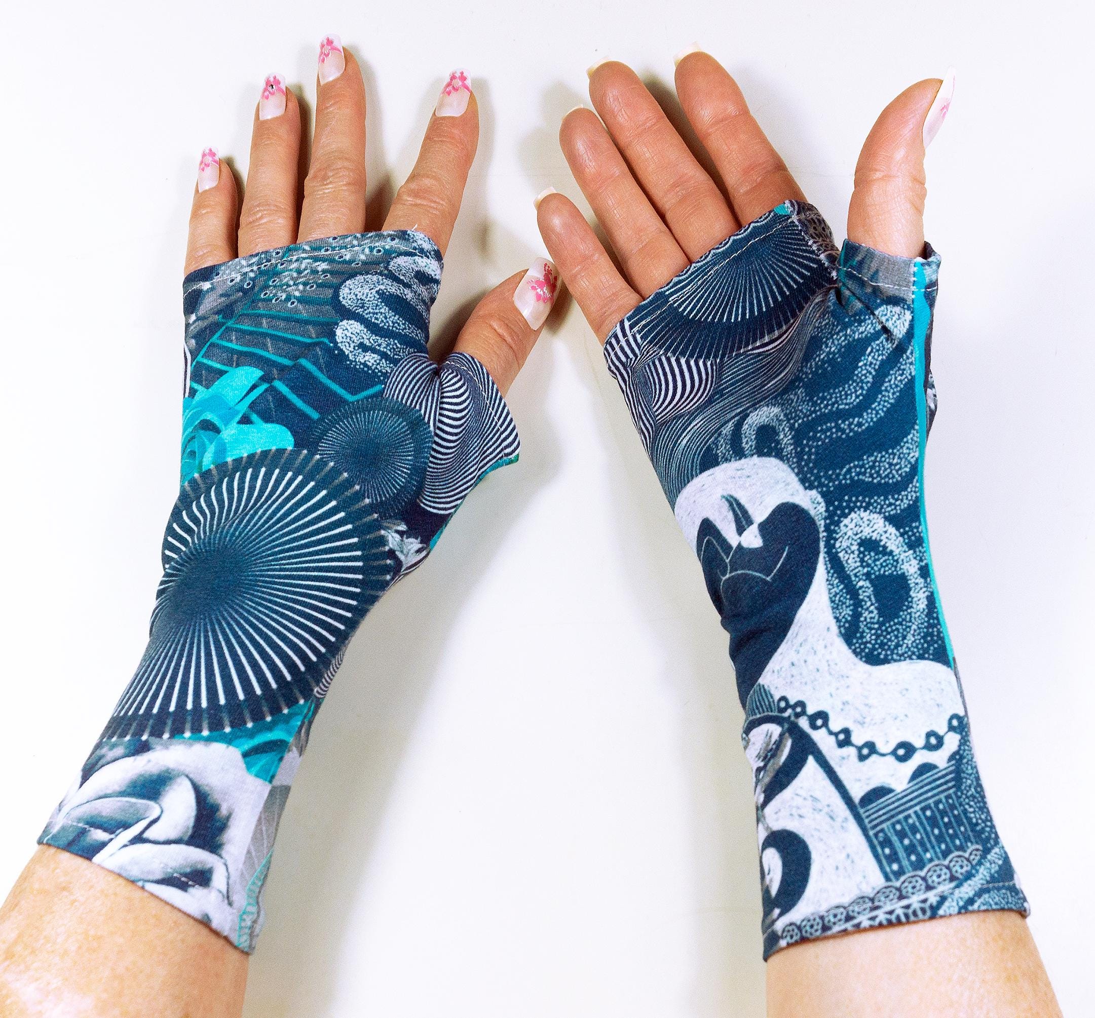 Gloves cotton jersey digital abstract blue anime