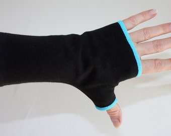 gloves fingerless pulse warmer jersey black + lining edging chooseable sizes XXS-XL