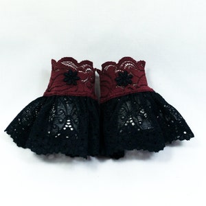 gothic cuffs small cuffs black burgundy red swinging skirt high quality lace image 2